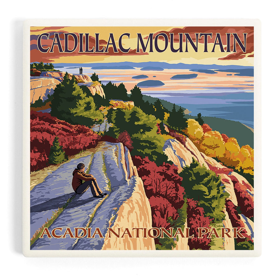 Acadia National Park, Maine, Cadillac Mountain, Painterly Series, Coasters Coasters Lantern Press 