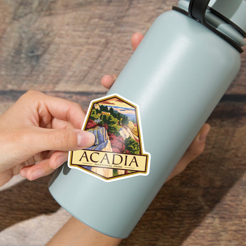 Acadia National Park, Maine, Cadillac Mountain, Painterly Series, Contour, Lantern Press Artwork, Vinyl Sticker Sticker Lantern Press 