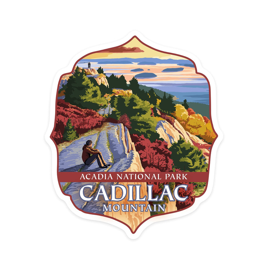 Acadia National Park, Maine, Cadillac Mountain, Painterly Series, Contour, Lantern Press Artwork, Vinyl Sticker Sticker Lantern Press 