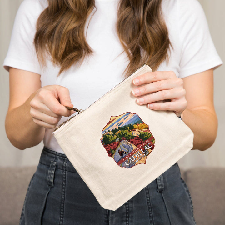 Acadia National Park, Maine, Cadillac Mountain, Painterly Series,, Organic Cotton Zipper Pouch, Go Bag Go Bag Lantern Press 