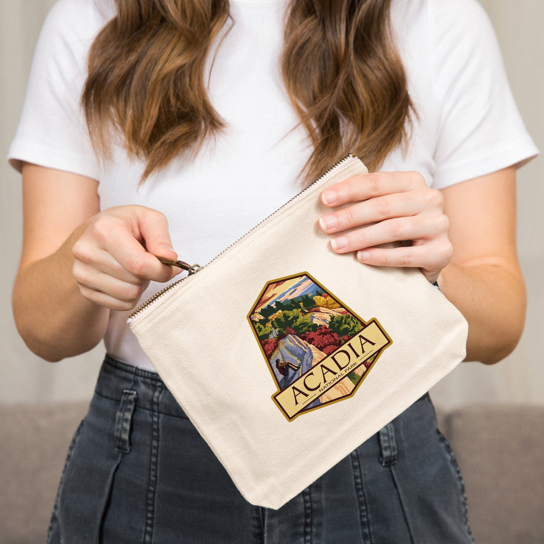 Acadia National Park, Maine, Cadillac Mountain, Painterly Series,, Organic Cotton Zipper Pouch, Go Bag Go Bag Lantern Press 
