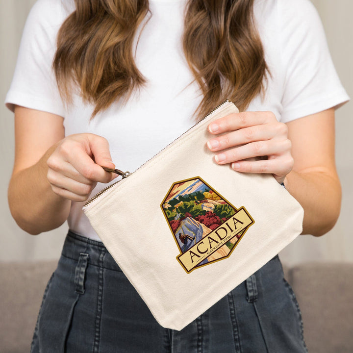 Acadia National Park, Maine, Cadillac Mountain, Painterly Series,, Organic Cotton Zipper Pouch, Go Bag Go Bag Lantern Press 