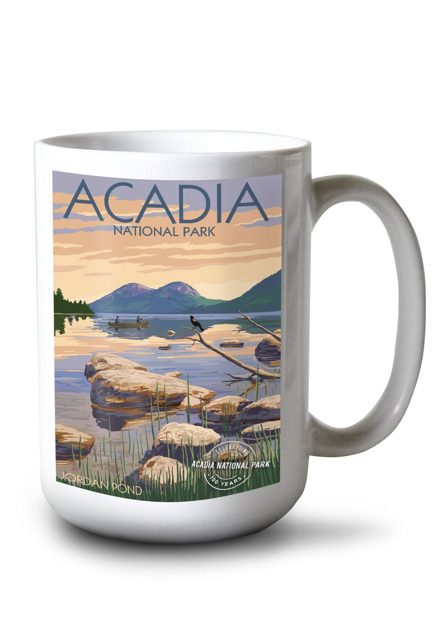 Acadia National Park, Maine, Celebrating 100 Years, Jordan Pond, Lantern Press Artwork, Ceramic Mug Mugs Lantern Press 