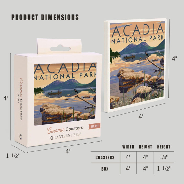 Acadia National Park, Maine, Celebrating 100 Years, Jordan Pond, Lantern Press Artwork, Coaster Set Coasters Lantern Press 