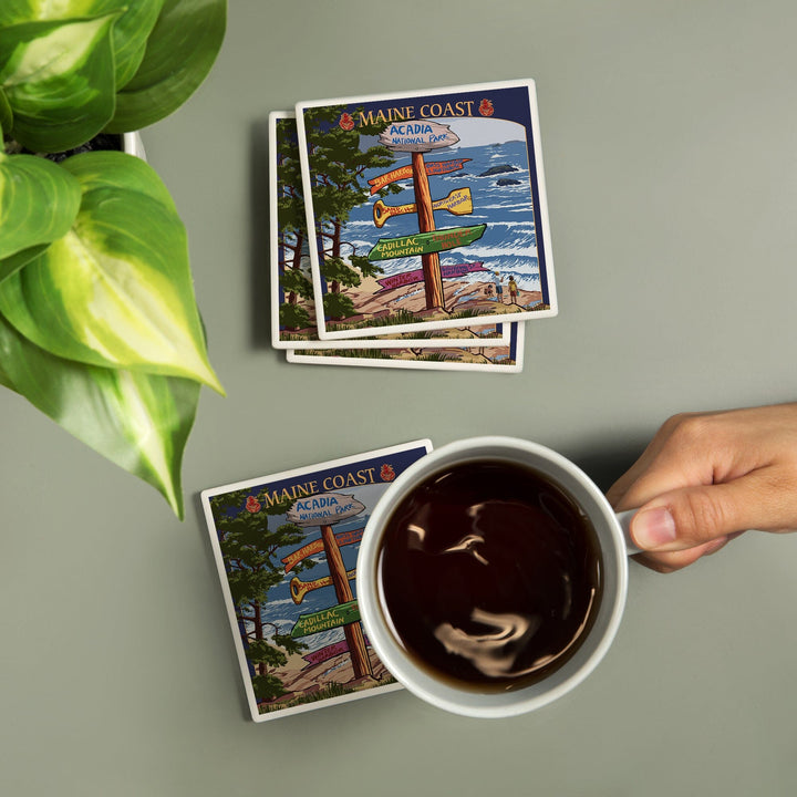Acadia National Park, Maine, Destinations Sign, Coasters Coasters Lantern Press 