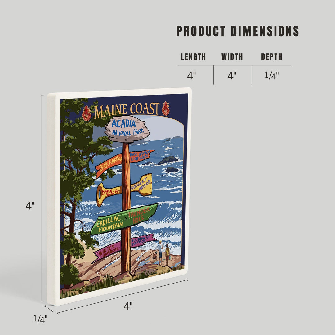 Acadia National Park, Maine, Destinations Sign, Coasters Coasters Lantern Press 