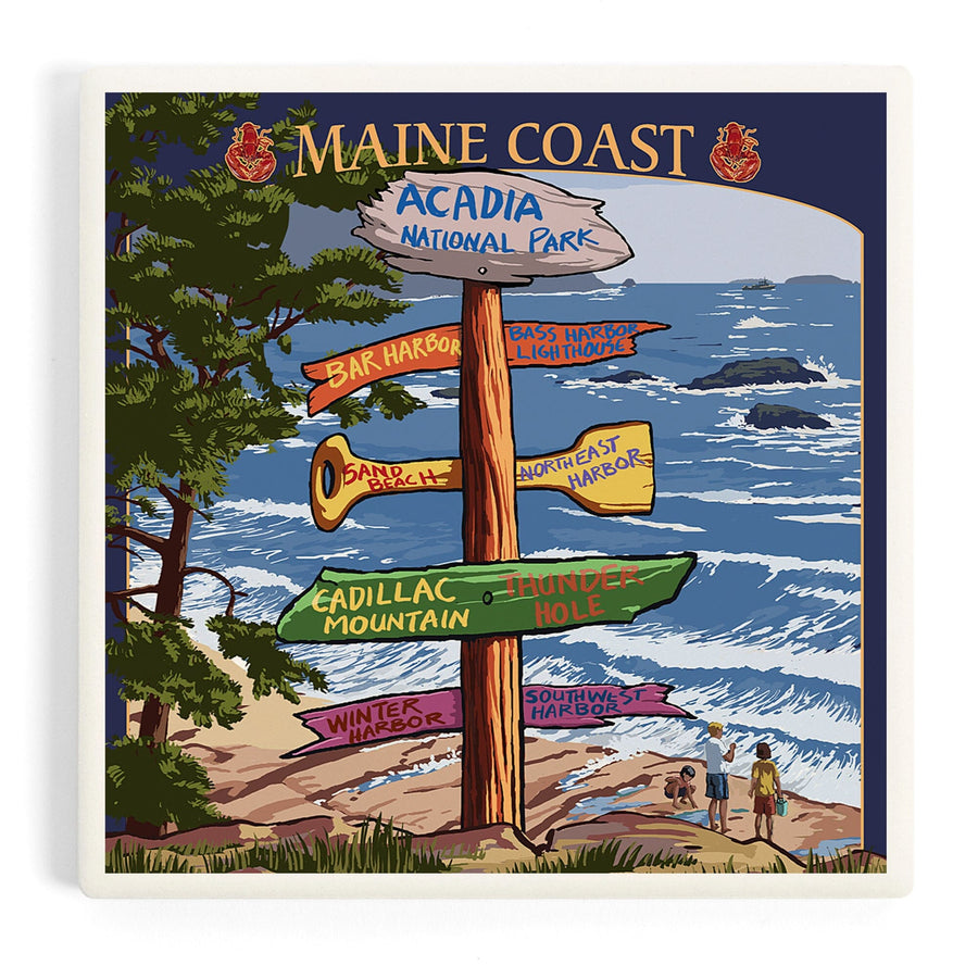 Acadia National Park, Maine, Destinations Sign, Coasters Coasters Lantern Press 