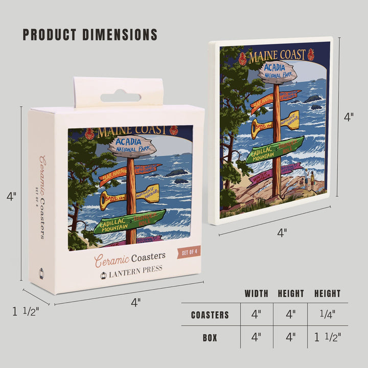 Acadia National Park, Maine, Destinations Sign, Coasters Coasters Lantern Press 