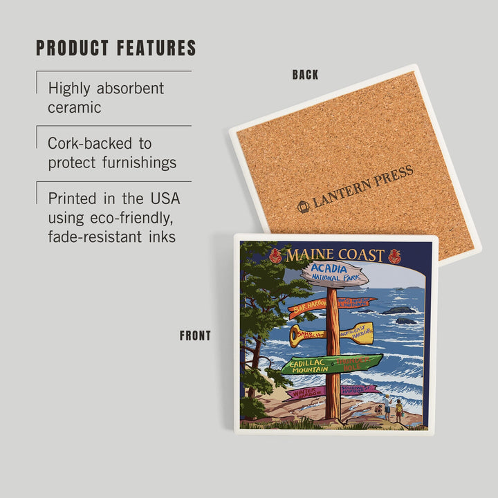 Acadia National Park, Maine, Destinations Sign, Coasters Coasters Lantern Press 