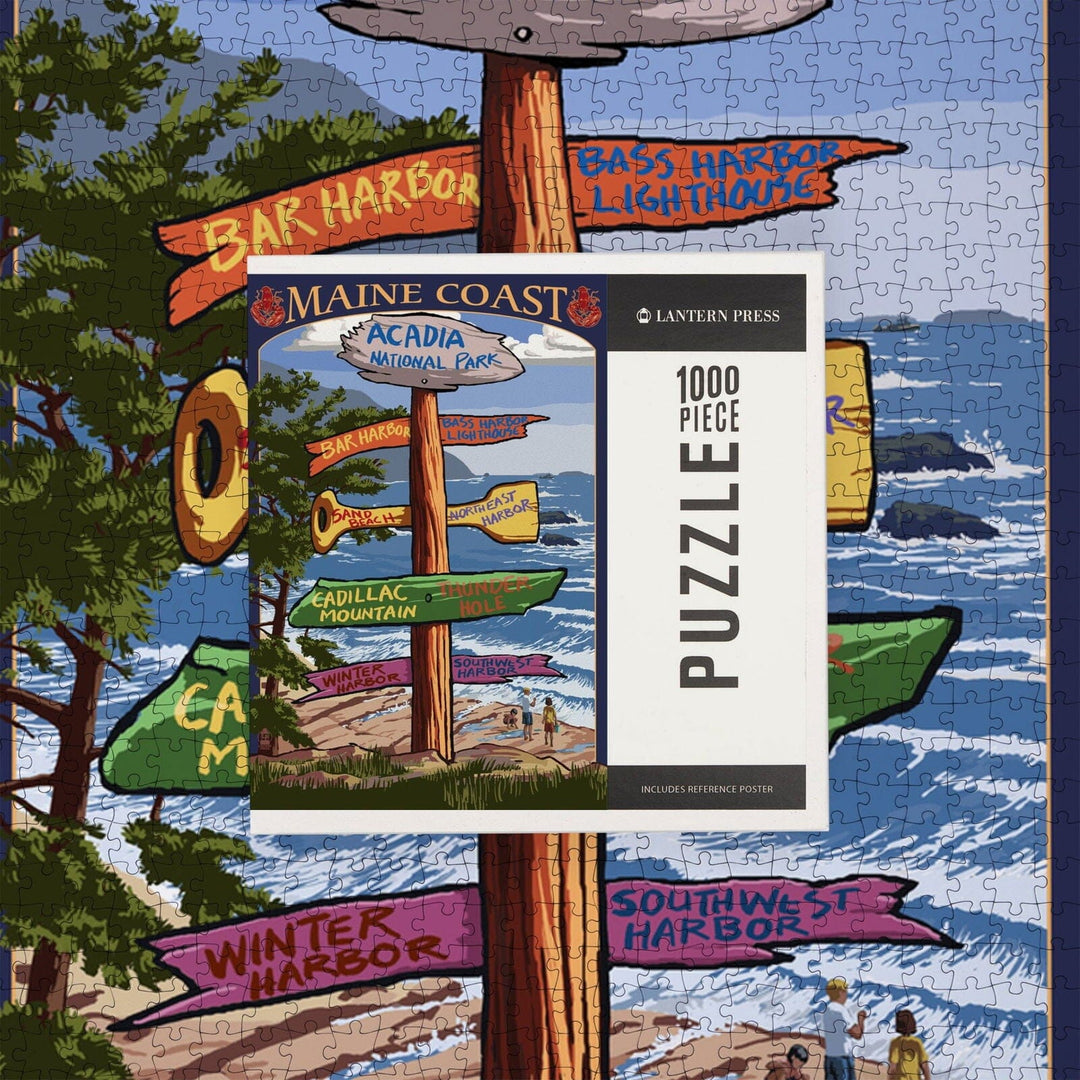 Acadia National Park, Maine, Destinations Sign, Jigsaw Puzzle Puzzle Lantern Press 