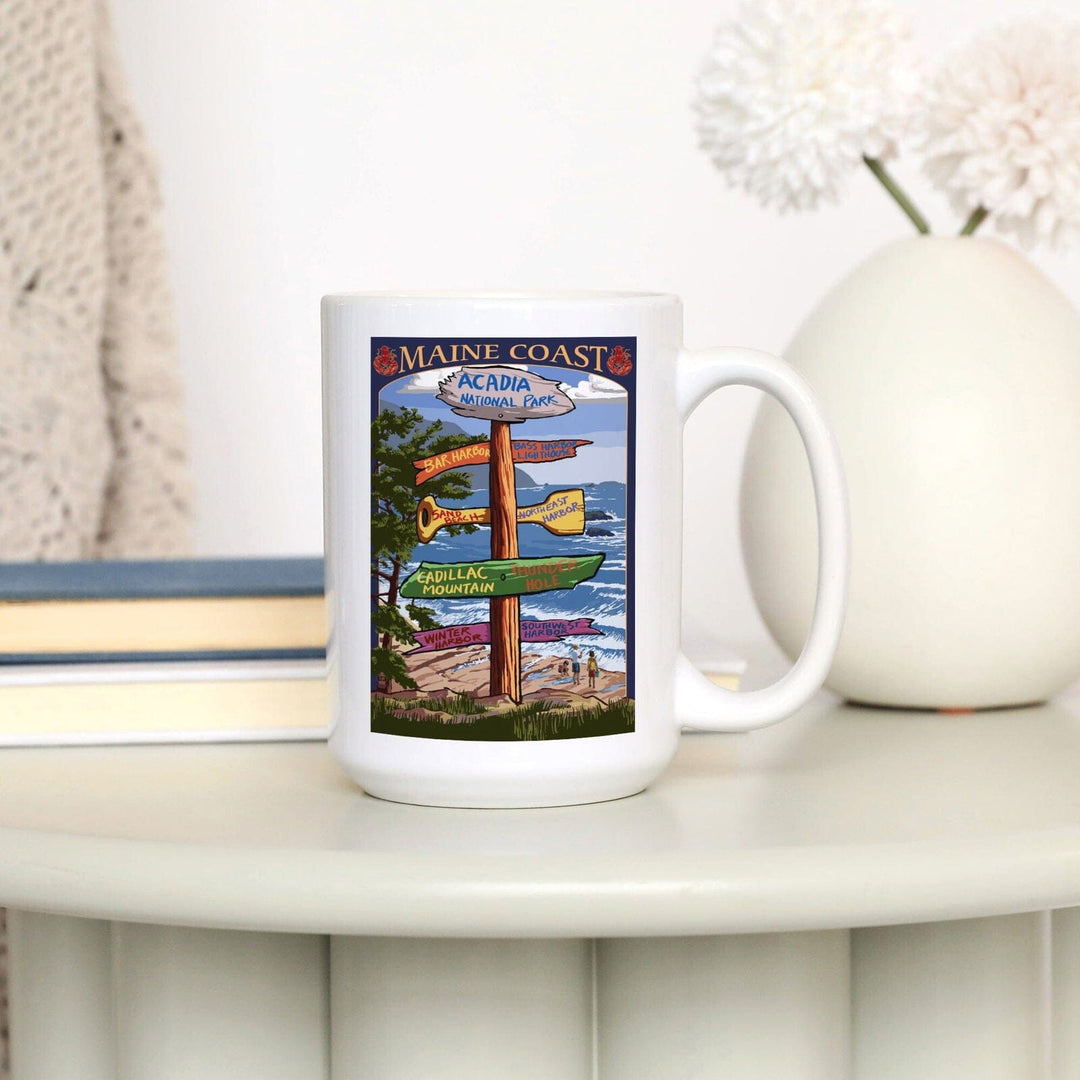 Acadia National Park, Maine, Destinations Sign, Lantern Press Artwork, Ceramic Mug Mugs Lantern Press 