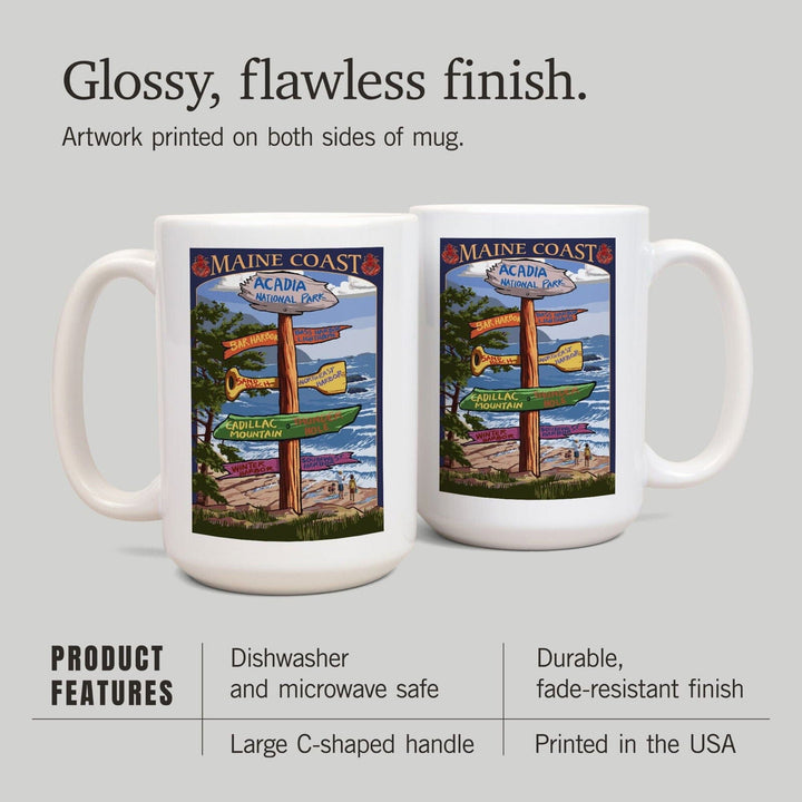 Acadia National Park, Maine, Destinations Sign, Lantern Press Artwork, Ceramic Mug Mugs Lantern Press 