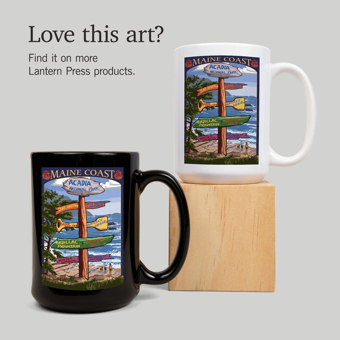 Acadia National Park, Maine, Destinations Sign, Lantern Press Artwork, Ceramic Mug Mugs Lantern Press 