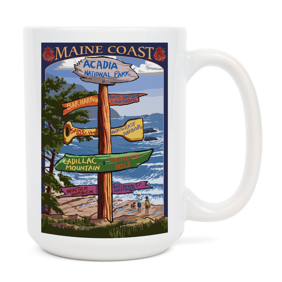 Acadia National Park, Maine, Destinations Sign, Lantern Press Artwork, Ceramic Mug Mugs Lantern Press 