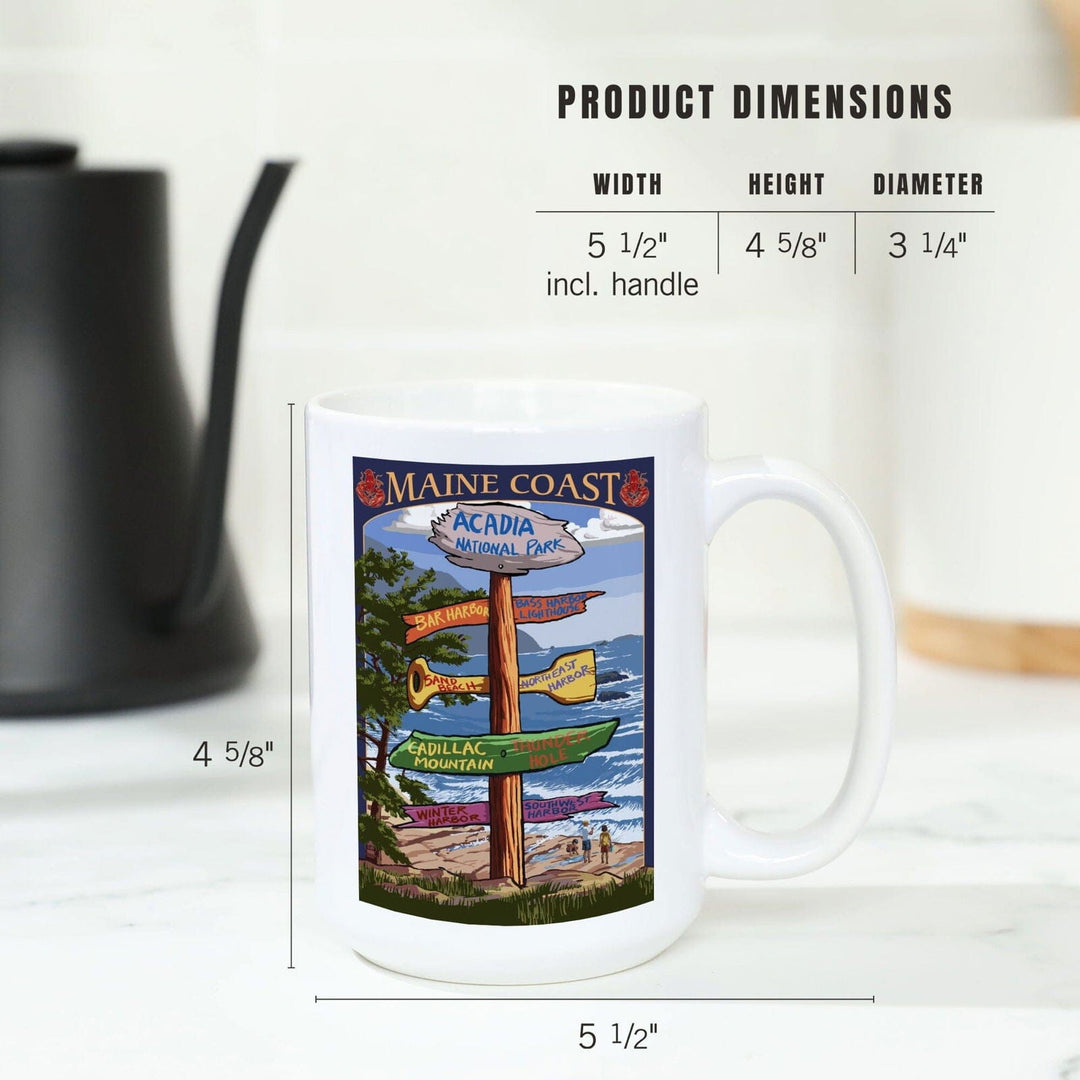 Acadia National Park, Maine, Destinations Sign, Lantern Press Artwork, Ceramic Mug Mugs Lantern Press 