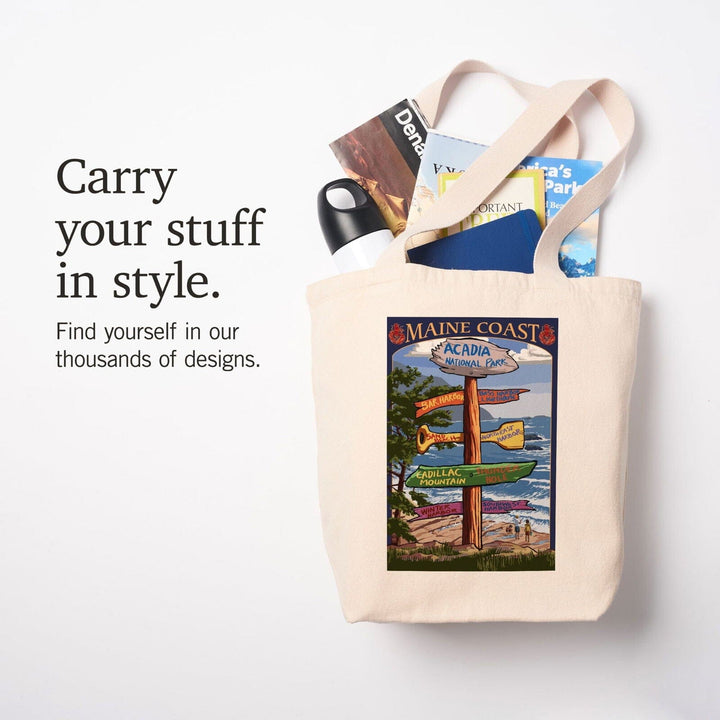 Acadia National Park, Maine, Destinations Sign, Lantern Press Artwork, Tote Bag Totes Lantern Press 