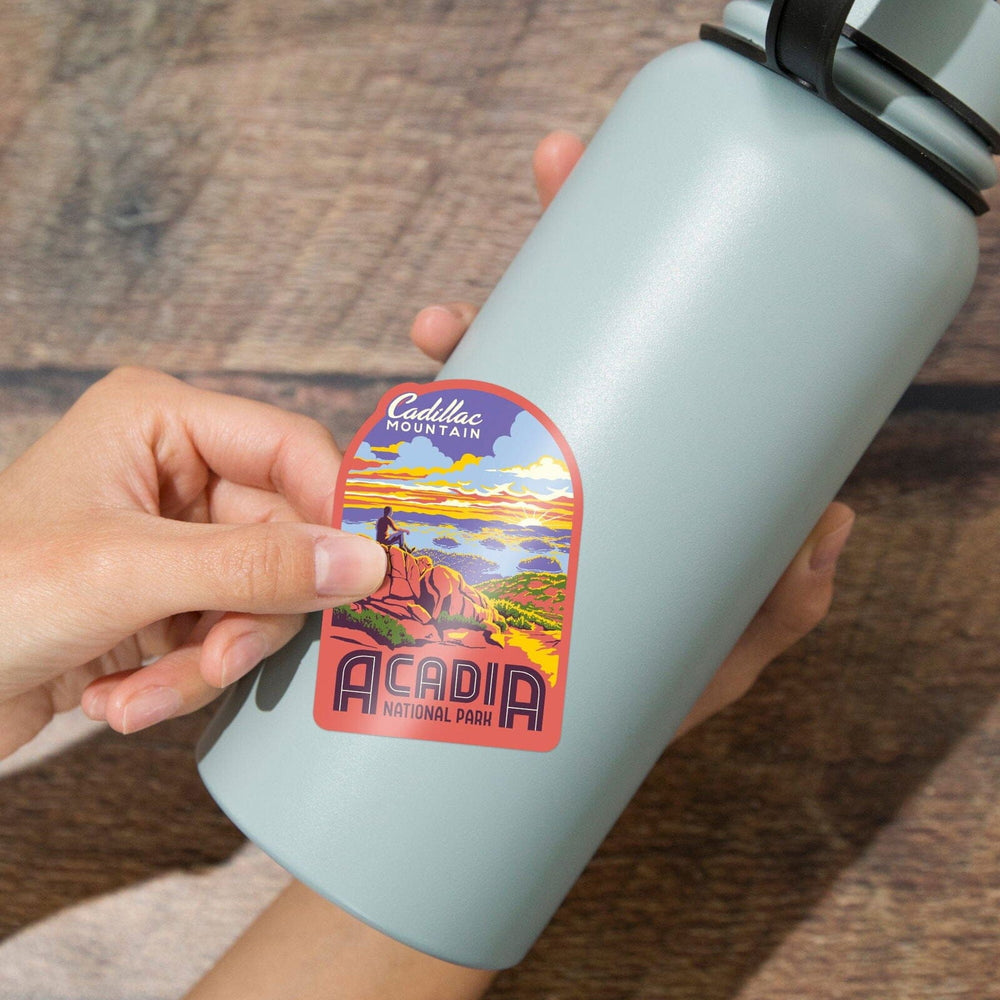 Acadia National Park, Maine, Explorer Series, Cadillac Mountain, Contour, Vinyl Sticker Sticker Lantern Press 