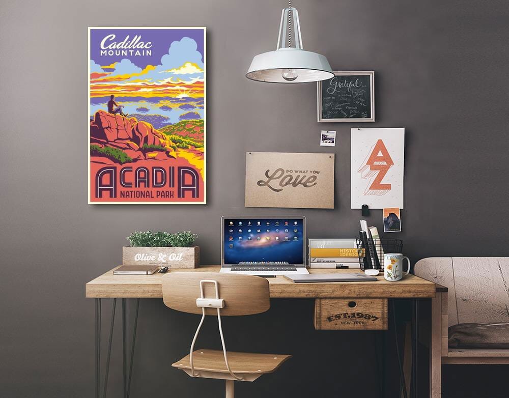 Acadia National Park, Maine, Explorer Series, Cadillac Mountain, Lantern Press Artwork, Stretched Canvas Canvas Lantern Press 
