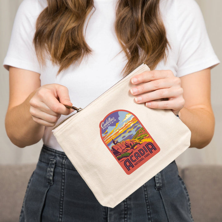 Acadia National Park, Maine, Explorer Series, Cadillac Mountain,, Organic Cotton Zipper Pouch, Go Bag Go Bag Lantern Press 