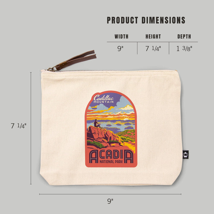 Acadia National Park, Maine, Explorer Series, Cadillac Mountain,, Organic Cotton Zipper Pouch, Go Bag Go Bag Lantern Press 