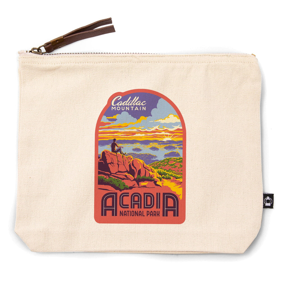 Acadia National Park, Maine, Explorer Series, Cadillac Mountain,, Organic Cotton Zipper Pouch, Go Bag Go Bag Lantern Press 