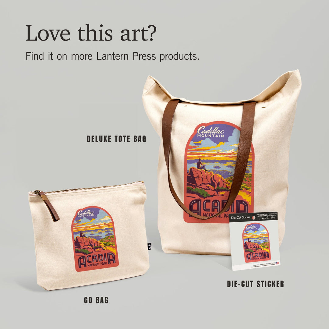 Acadia National Park, Maine, Explorer Series, Cadillac Mountain,, Organic Cotton Zipper Pouch, Go Bag Go Bag Lantern Press 
