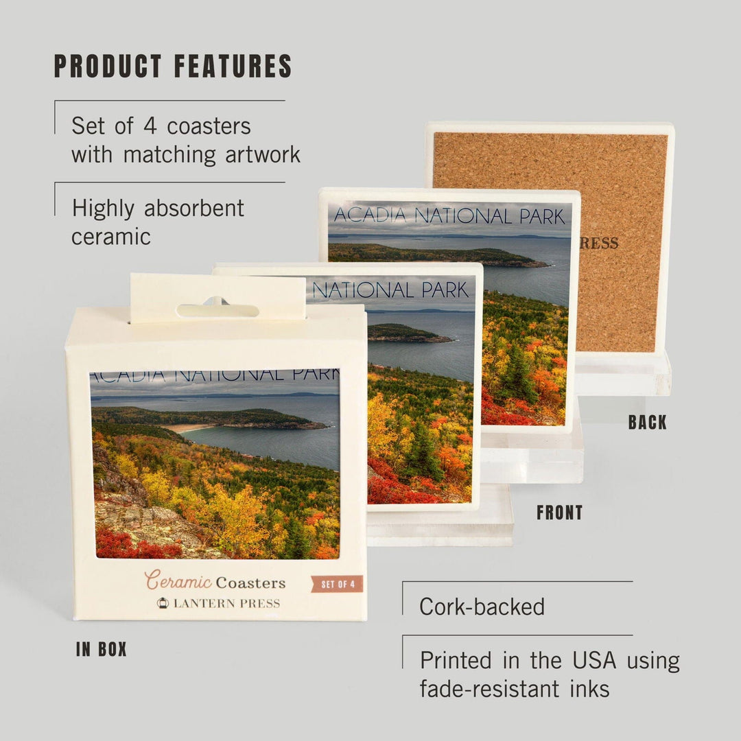 Acadia National Park, Maine, Fall Scenery, Lantern Press Photography, Coaster Set Coasters Lantern Press 