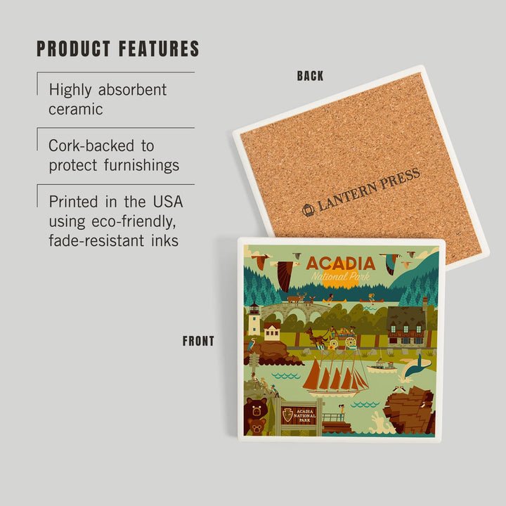 Acadia National Park, Maine, Geometric National Park Series, Coasters Coasters Lantern Press 