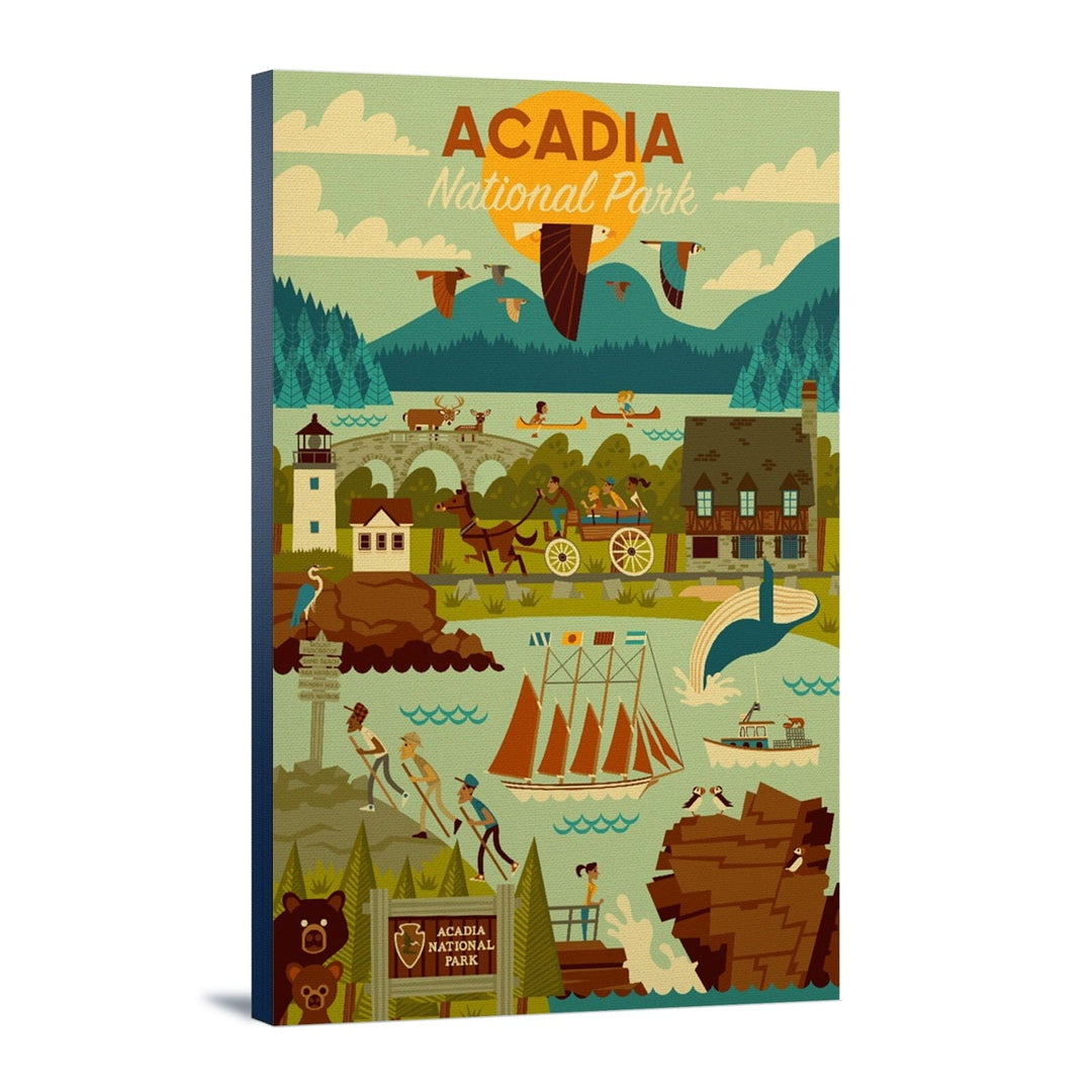 Acadia National Park, Maine, Geometric National Park Series, Lantern Press Artwork, Stretched Canvas Canvas Lantern Press 24x36 Stretched Canvas 