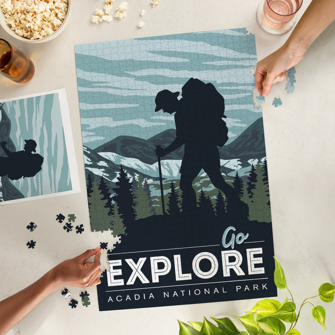 Acadia National Park, Maine, Go Explore, Backpacker, Jigsaw Puzzle Puzzle Lantern Press 