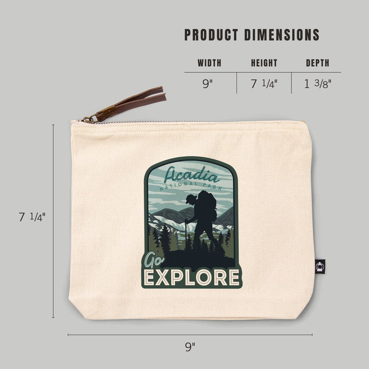 Acadia National Park, Maine, Go Explore, Backpacker, Organic Cotton Zipper Pouch, Go Bag Go Bag Lantern Press 
