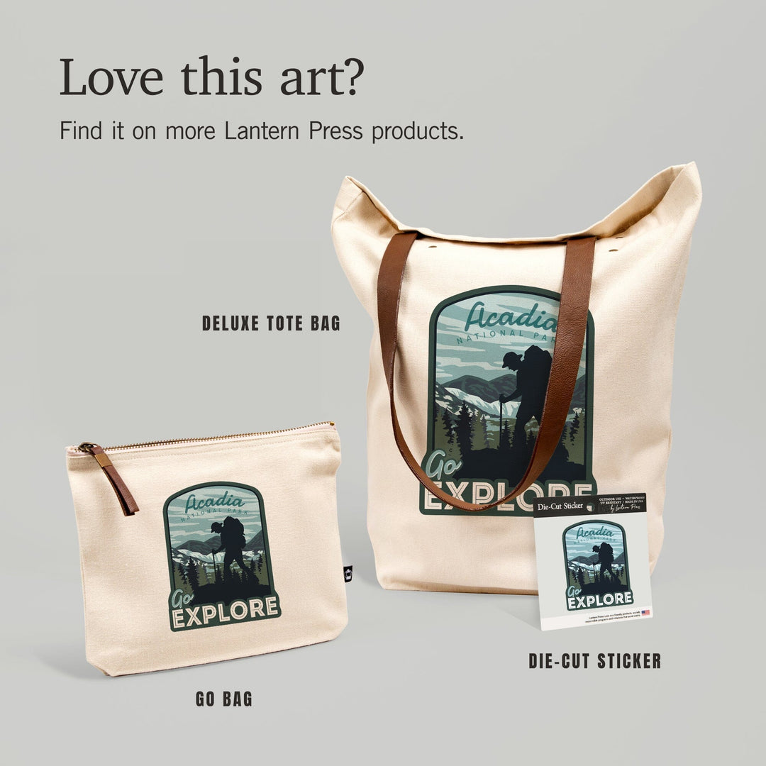 Acadia National Park, Maine, Go Explore, Backpacker, Organic Cotton Zipper Pouch, Go Bag Go Bag Lantern Press 