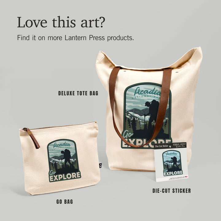 Acadia National Park, Maine, Go Explore, Backpacker, Organic Cotton Zipper Pouch, Go Bag Go Bag Lantern Press 