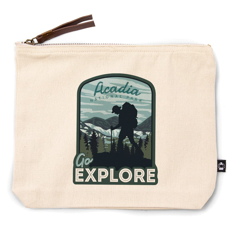 Acadia National Park, Maine, Go Explore, Backpacker, Organic Cotton Zipper Pouch, Go Bag Go Bag Lantern Press 