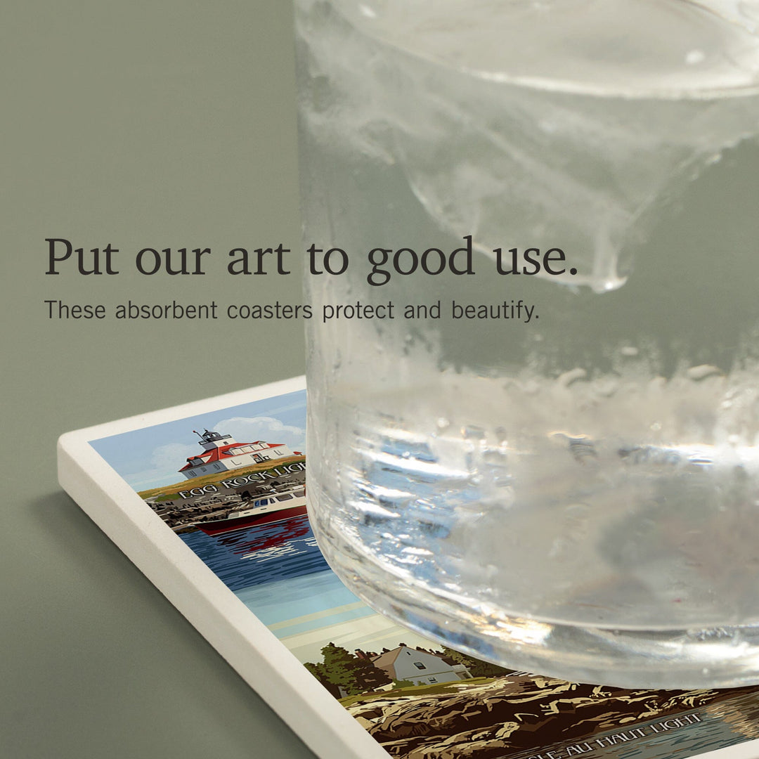 Acadia National Park, Maine, Guardians of Acadia Lighthouses, Coasters Coasters Lantern Press 