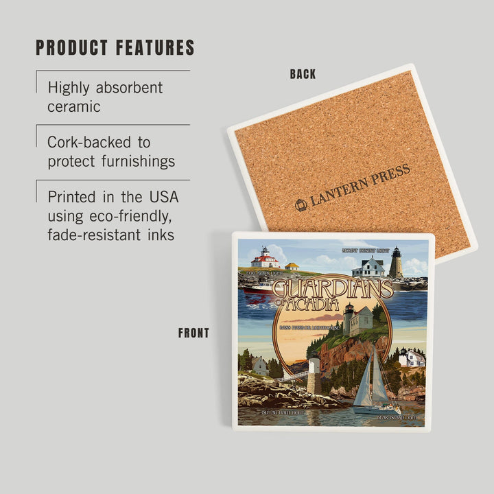 Acadia National Park, Maine, Guardians of Acadia Lighthouses, Coasters Coasters Lantern Press 