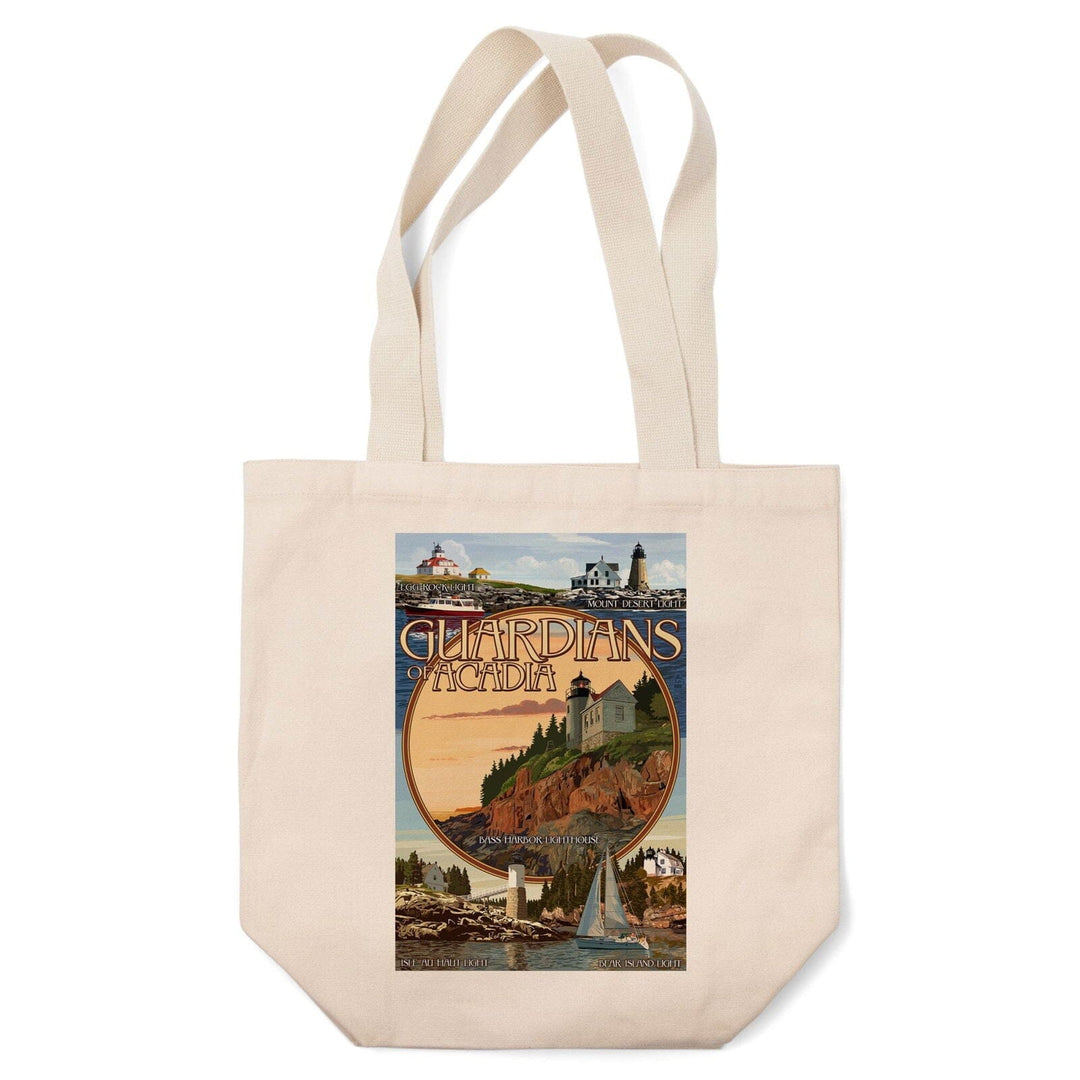 Acadia National Park, Maine, Guardians of Acadia Lighthouses, Lantern Press Artwork, Tote Bag Totes Lantern Press 