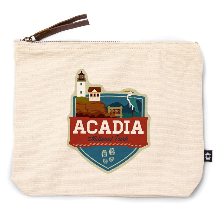 Acadia National Park, Maine, Heron and Lighthouse,, Organic Cotton Zipper Pouch, Go Bag Go Bag Lantern Press 