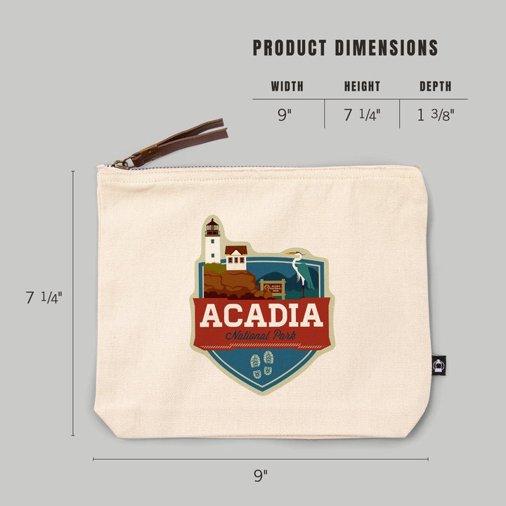 Acadia National Park, Maine, Heron and Lighthouse,, Organic Cotton Zipper Pouch, Go Bag Go Bag Lantern Press 
