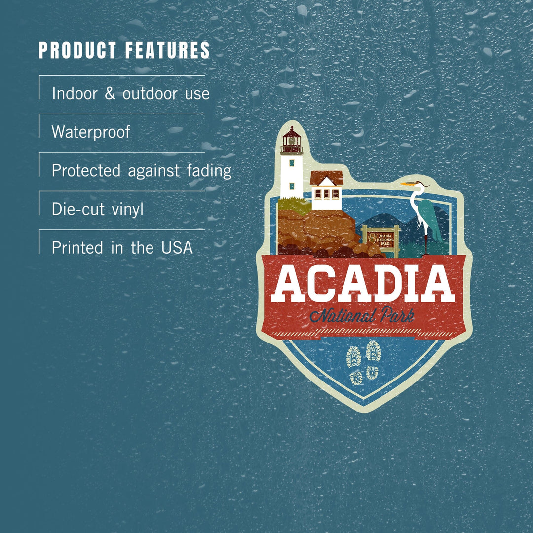 Acadia National Park, Maine, Heron & Lighthouse, Contour, Lantern Press Artwork, Vinyl Sticker Sticker Lantern Press 