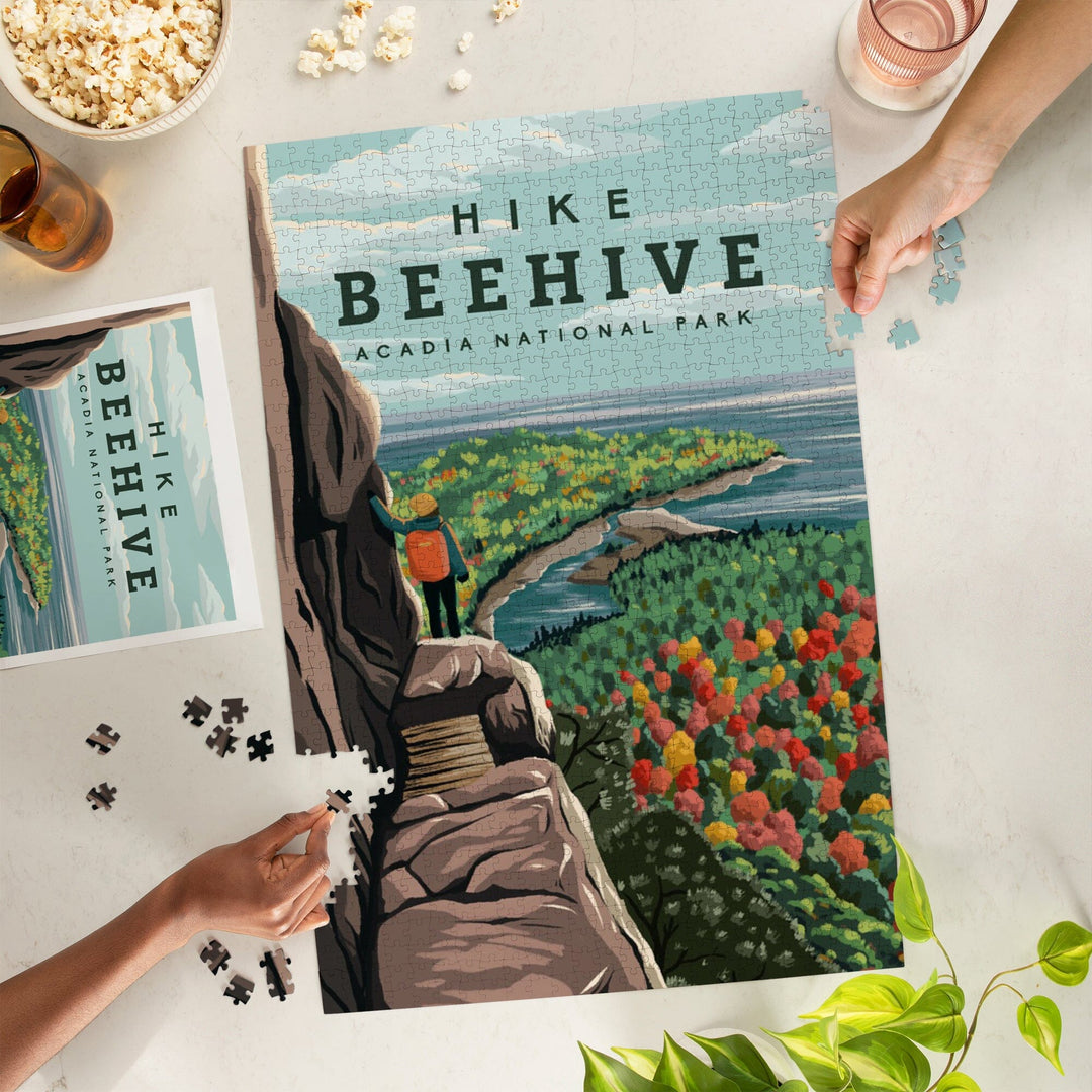 Acadia National Park, Maine, Hike Beehive, Fall, Illustration, Jigsaw Puzzle Puzzle Lantern Press 