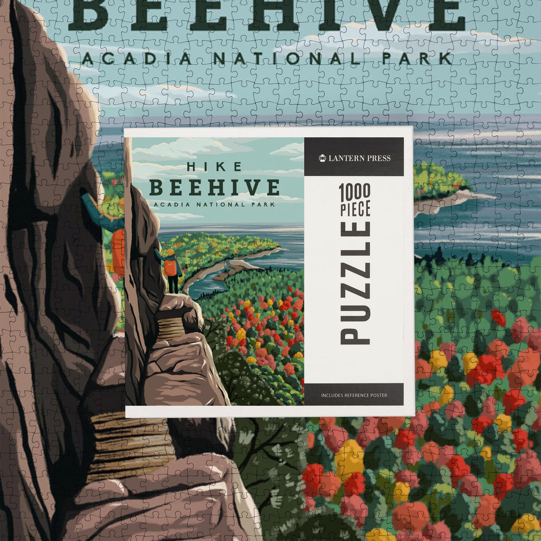Acadia National Park, Maine, Hike Beehive, Fall, Illustration, Jigsaw Puzzle Puzzle Lantern Press 