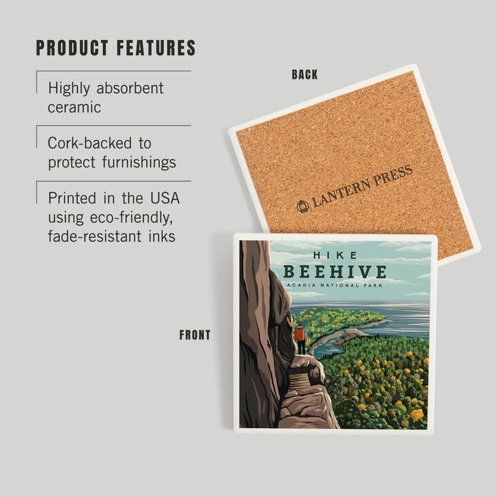 Acadia National Park, Maine, Hike Beehive, Summer, Illustration, Coasters Coasters Lantern Press 