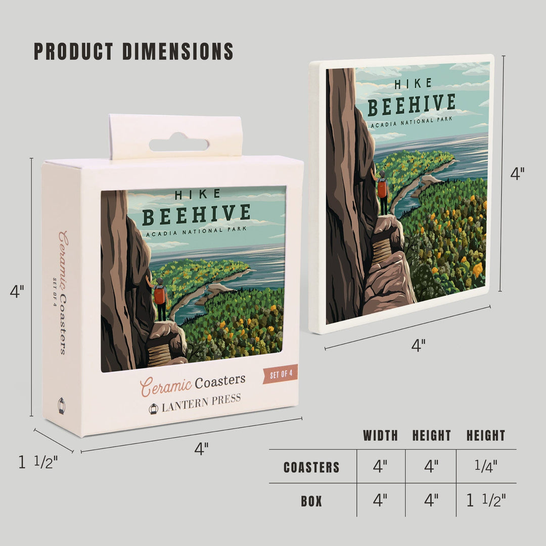 Acadia National Park, Maine, Hike Beehive, Summer, Illustration, Coasters Coasters Lantern Press 
