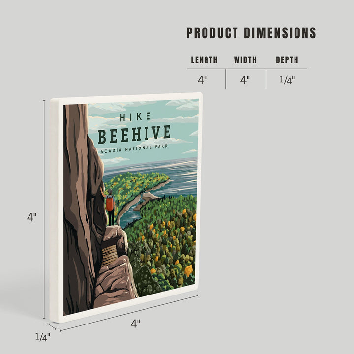Acadia National Park, Maine, Hike Beehive, Summer, Illustration, Coasters Coasters Lantern Press 