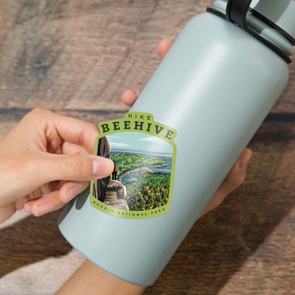 Acadia National Park, Maine, Hike Beehive, Summer, Illustration, Contour, Vinyl Sticker Sticker Lantern Press 