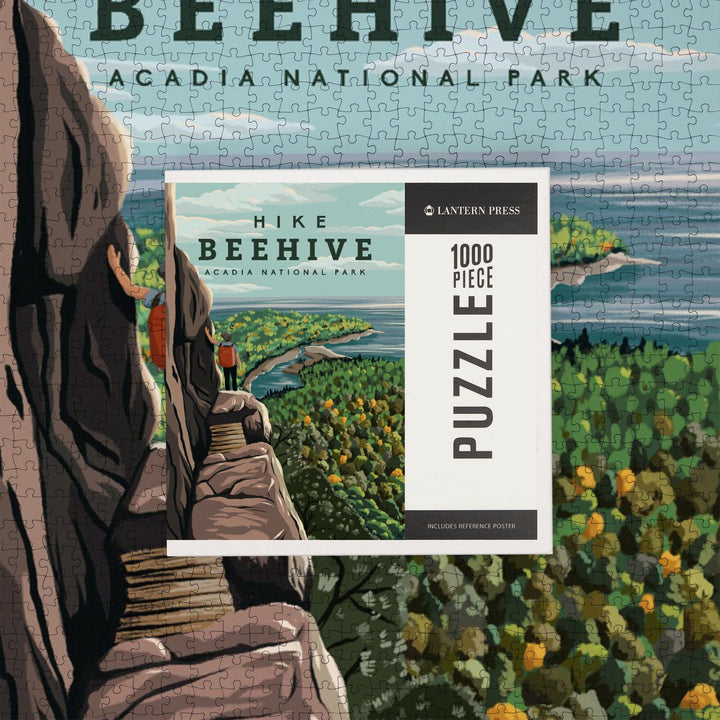 Acadia National Park, Maine, Hike Beehive, Summer, Illustration, Jigsaw Puzzle Puzzle Lantern Press 
