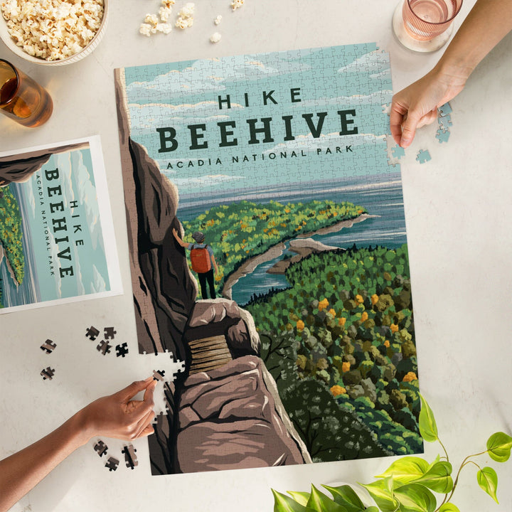 Acadia National Park, Maine, Hike Beehive, Summer, Illustration, Jigsaw Puzzle Puzzle Lantern Press 