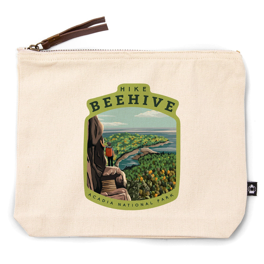 Acadia National Park, Maine, Hike Beehive, Summer, Illustration,, Organic Cotton Zipper Pouch, Go Bag Go Bag Lantern Press 