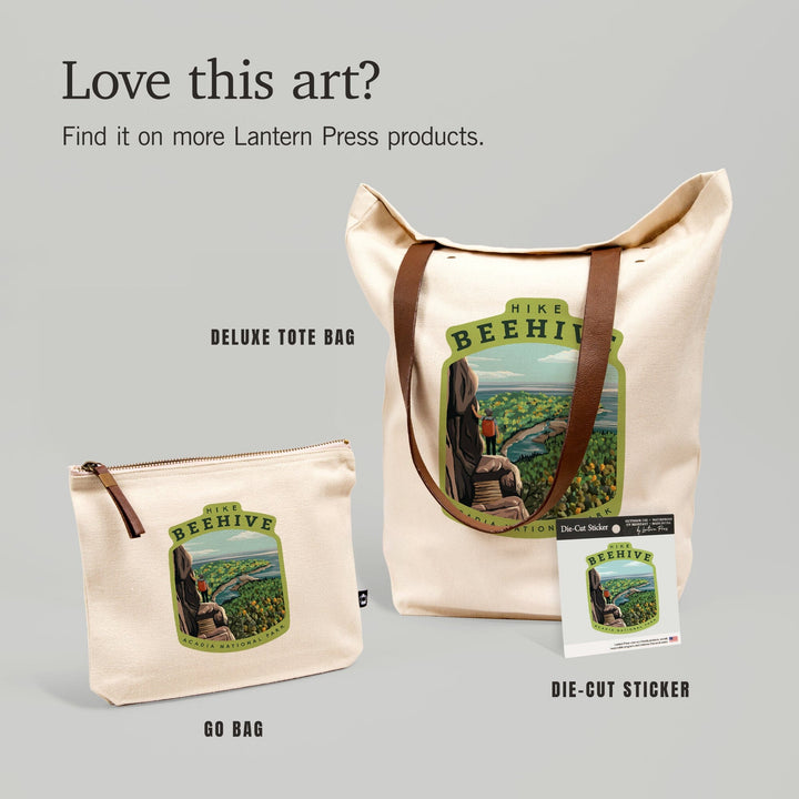 Acadia National Park, Maine, Hike Beehive, Summer, Illustration,, Organic Cotton Zipper Pouch, Go Bag Go Bag Lantern Press 